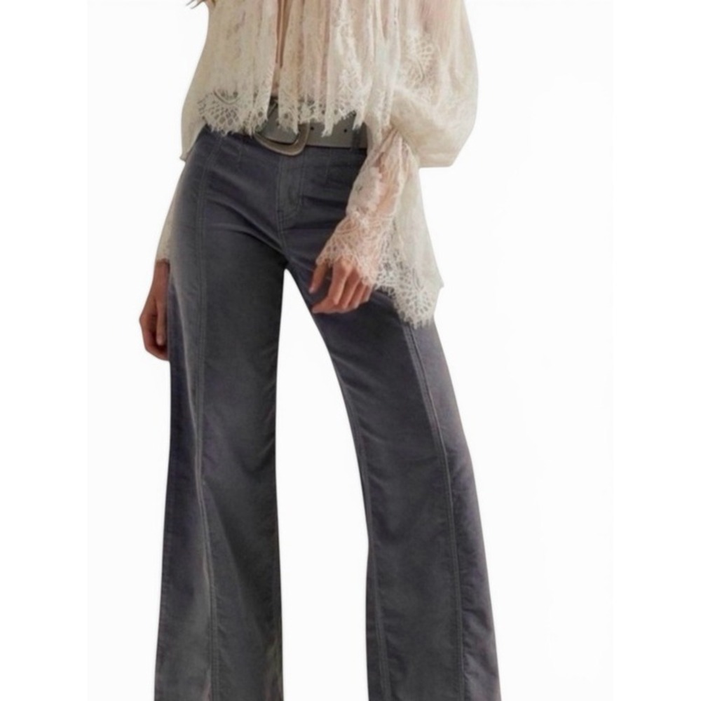 Free People We The Free Mockingbird Corduroy Wide Leg Pants Grey 29 NWT